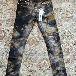 Men's Skinny Jeans in Black and Gold Tie-Dye